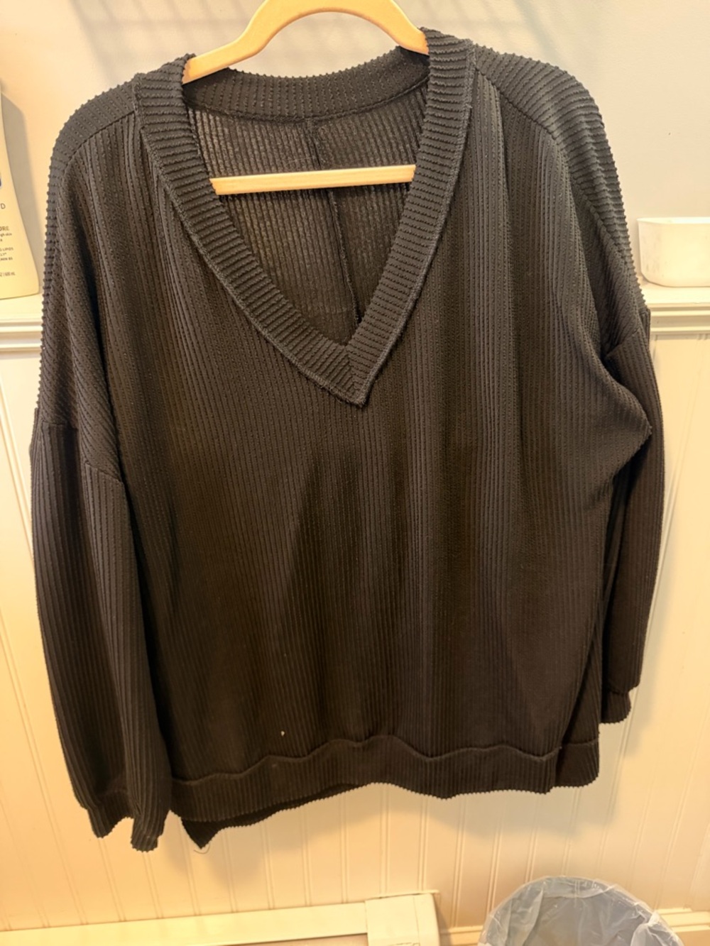 V-Neck Ribbed Knit Sweater - Charcoal